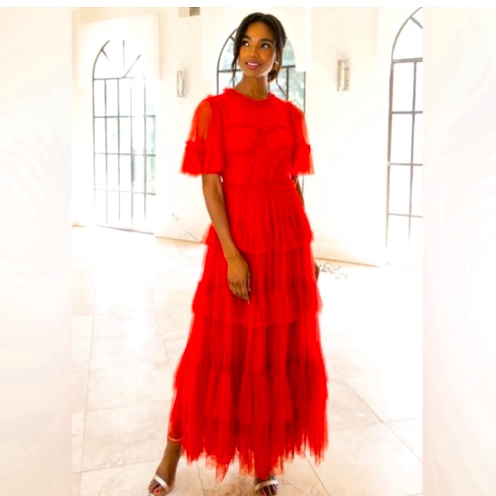 Ivy city co brand new whimsical red tiered long maxi dress size M